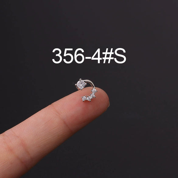 Stainless Steel Fashion Geometric Electroplated Zircon Ear Bone Puncture Earrings For Women