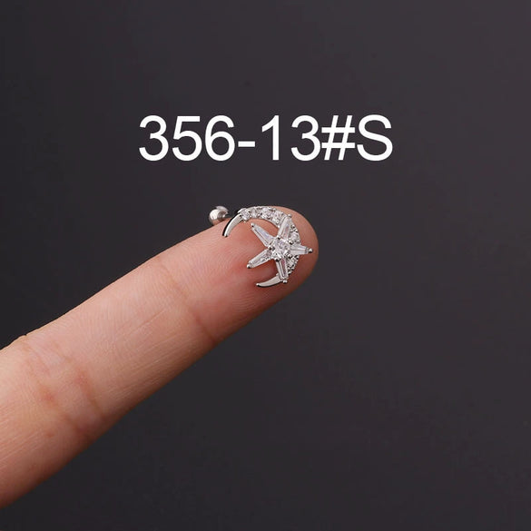 Stainless Steel Fashion Geometric Electroplated Zircon Ear Bone Puncture Earrings For Women