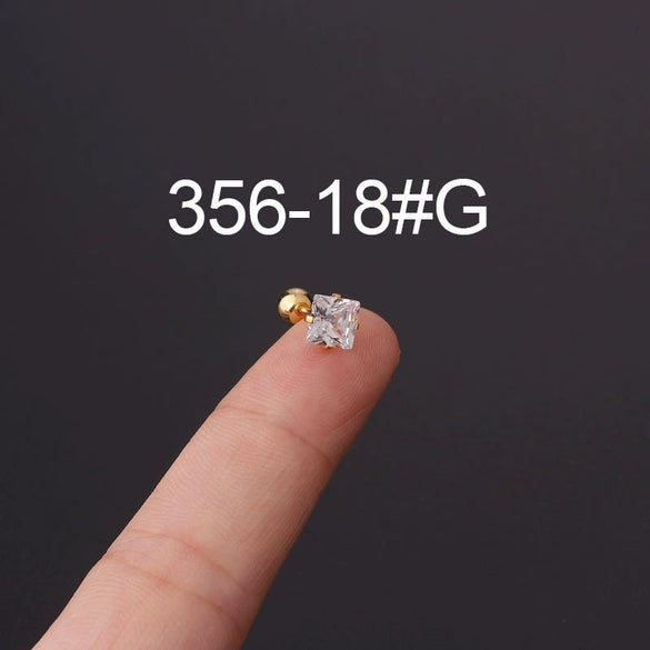 Stainless Steel Fashion Geometric Electroplated Zircon Ear Bone Puncture Earrings For Women