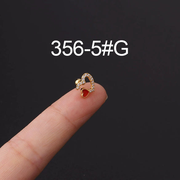Stainless Steel Fashion Geometric Electroplated Zircon Ear Bone Puncture Earrings For Women