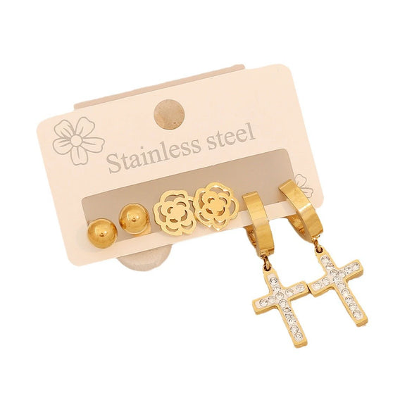 Stainless Steel Fashion Geometric Heart Shape Drop Shape Diamond Earrings With Love Flower Moon Butterfly Design
