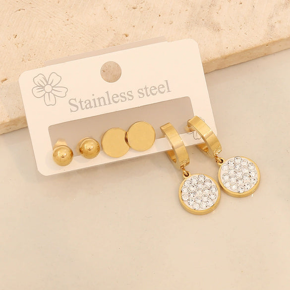 Stainless Steel Fashion Geometric Heart Shape Drop Shape Diamond Earrings With Love Flower Moon Butterfly Design
