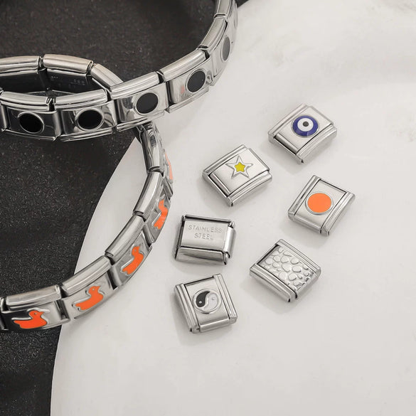 Stainless Steel Fashion Geometric Square Hook Heartshaped Elastic Diy Bracelet With Glow Module And Granular Accessories Electroplated