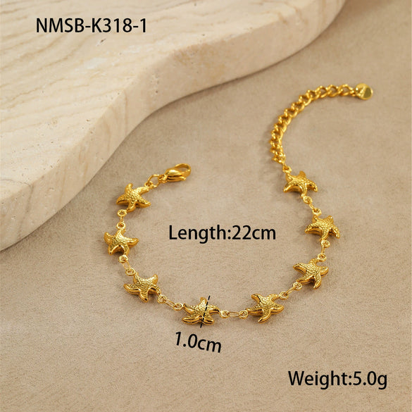 Stainless Steel Fashion Geometric Style Bracelet With Hollow Starfish Shell Heart Pattern And Electroplating Process For Women
