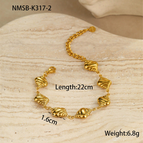 Stainless Steel Fashion Geometric Style Bracelet With Hollow Starfish Shell Heart Pattern And Electroplating Process For Women