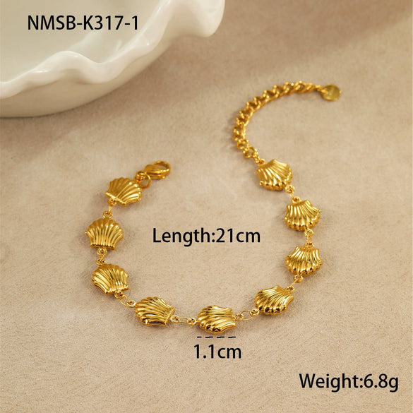 Stainless Steel Fashion Geometric Style Bracelet With Hollow Starfish Shell Heart Pattern And Electroplating Process For Women