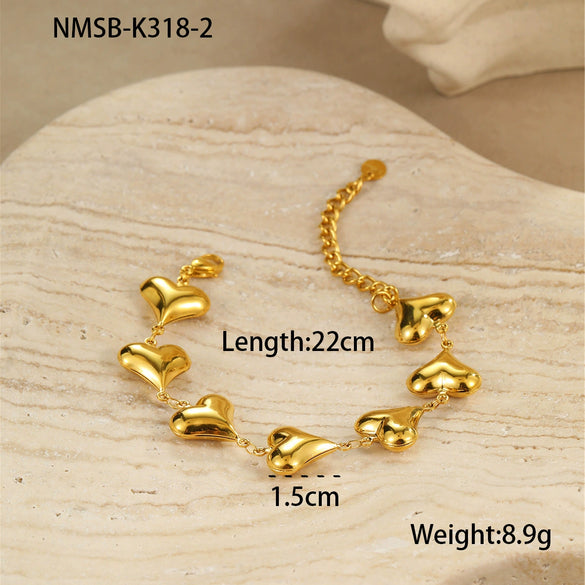 Stainless Steel Fashion Geometric Style Bracelet With Hollow Starfish Shell Heart Pattern And Electroplating Process For Women