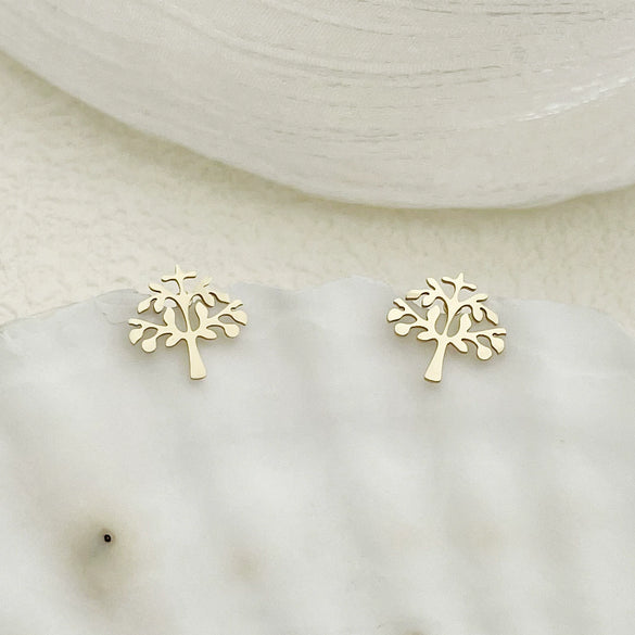 Stainless Steel Fashion Hollow Life Tree Earrings With Electroplating