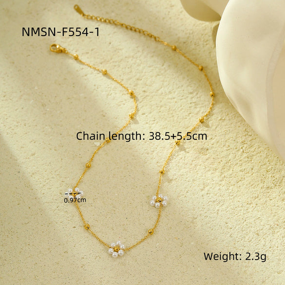 Stainless Steel Fashion Necklace With Pearl Flower Tassel Electroplated Jewelry