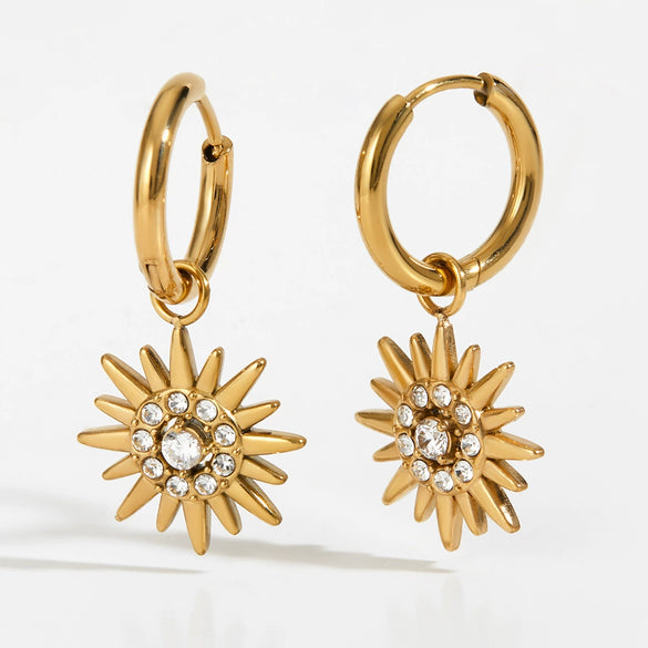 Stainless Steel Fashion Ol Creative Design Sun Zircon Pendant Earrings With Electroplating