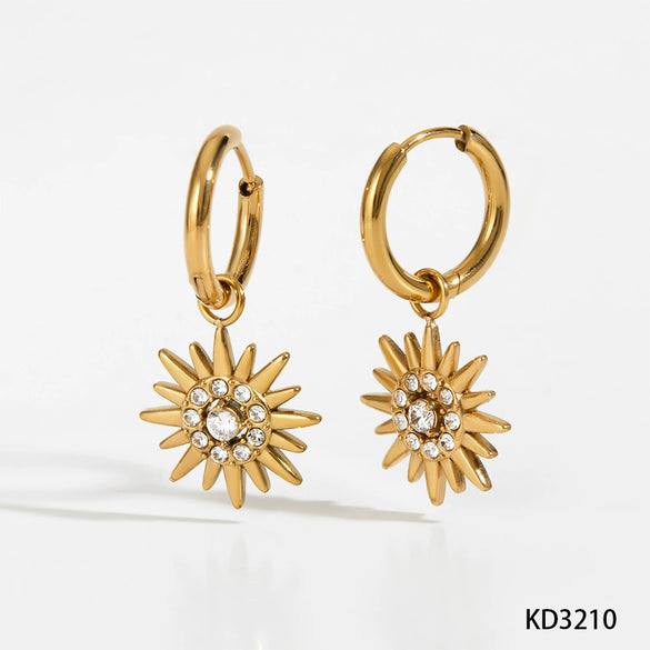 Stainless Steel Fashion Ol Creative Design Sun Zircon Pendant Earrings With Electroplating