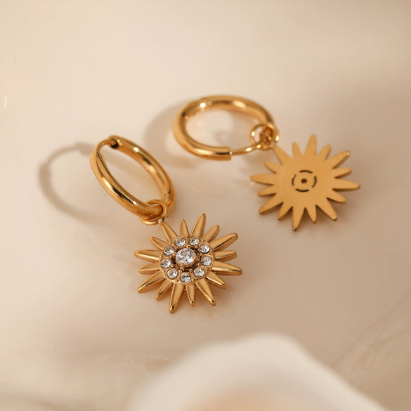 Stainless Steel Fashion Ol Creative Design Sun Zircon Pendant Earrings With Electroplating