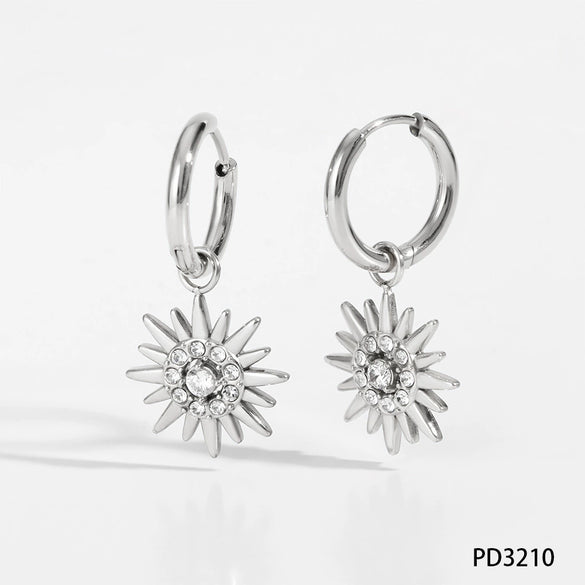 Stainless Steel Fashion Ol Creative Design Sun Zircon Pendant Earrings With Electroplating
