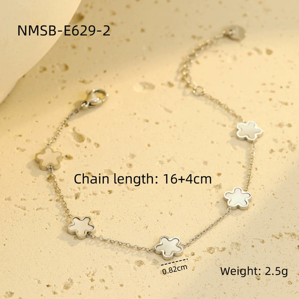 Stainless Steel Fashion Ol Style Fiveleaf Petals Fritillaria Bracelet With Electroplating