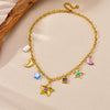 Stainless Steel Fashion Personality Star And Moon Pendant O Necklace With Electroplating
