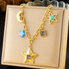 Stainless Steel Fashion Personality Star And Moon Pendant O Necklace With Electroplating