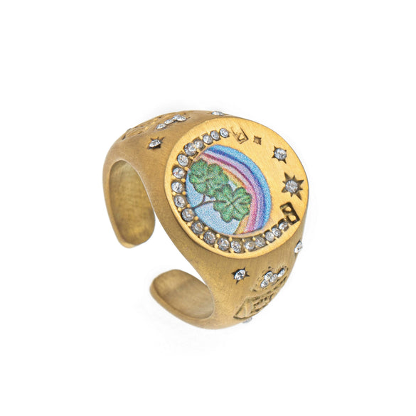 Stainless Steel Fashion Ring With Heart Shape Lion Mermaid Pattern Furnace Vacuum Plating