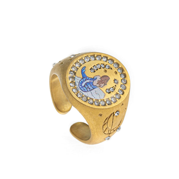 Stainless Steel Fashion Ring With Heart Shape Lion Mermaid Pattern Furnace Vacuum Plating