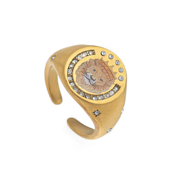 Stainless Steel Fashion Ring With Heart Shape Lion Mermaid Pattern Furnace Vacuum Plating