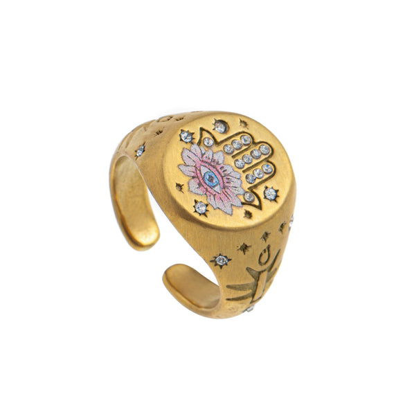 Stainless Steel Fashion Ring With Heart Shape Lion Mermaid Pattern Furnace Vacuum Plating