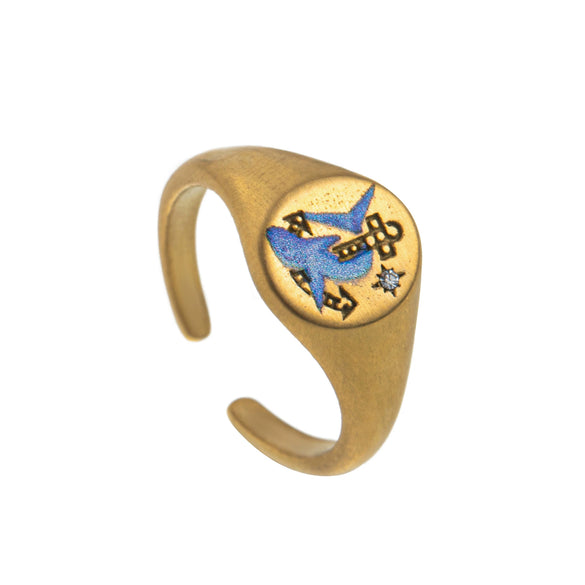 Stainless Steel Fashion Ring With Heart Shape Lion Mermaid Pattern Furnace Vacuum Plating
