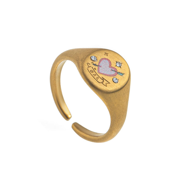 Stainless Steel Fashion Ring With Heart Shape Lion Mermaid Pattern Furnace Vacuum Plating