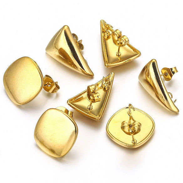 Stainless Steel Fashion Round Quadrangle Triangle Goldplated Titanium Steel Earrings Making Supplies Jewelry