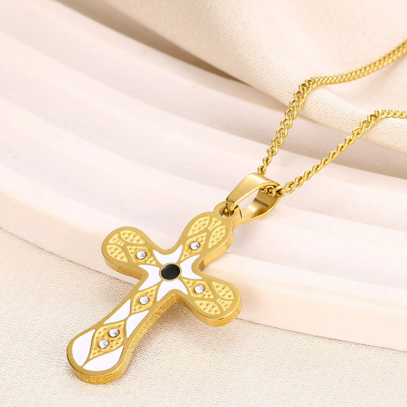 Stainless Steel Fashion Simple Style Cross Diamond Necklace Electroplated For Unisex