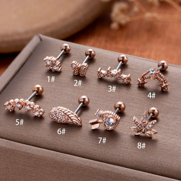 Stainless Steel Fashion Women's Earrings With Fivepointed Star Butterfly And Heart Pattern Electroplated