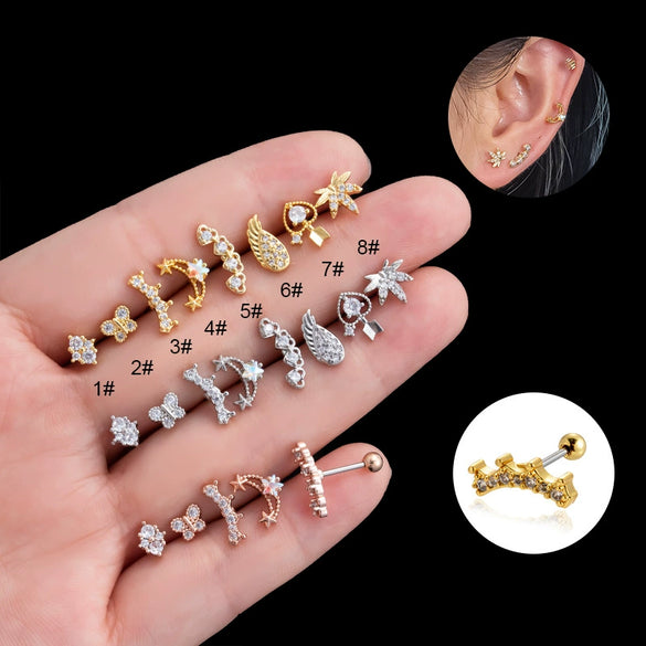 Stainless Steel Fashion Women's Earrings With Fivepointed Star Butterfly And Heart Pattern Electroplated