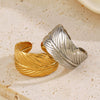 Stainless Steel Feather Hiphop Opening Adjustable Real Gold Electroplated Ring
