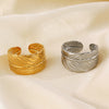 Stainless Steel Feather Hiphop Opening Adjustable Real Gold Electroplated Ring