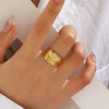 Stainless Steel Feather Hiphop Opening Adjustable Real Gold Electroplated Ring