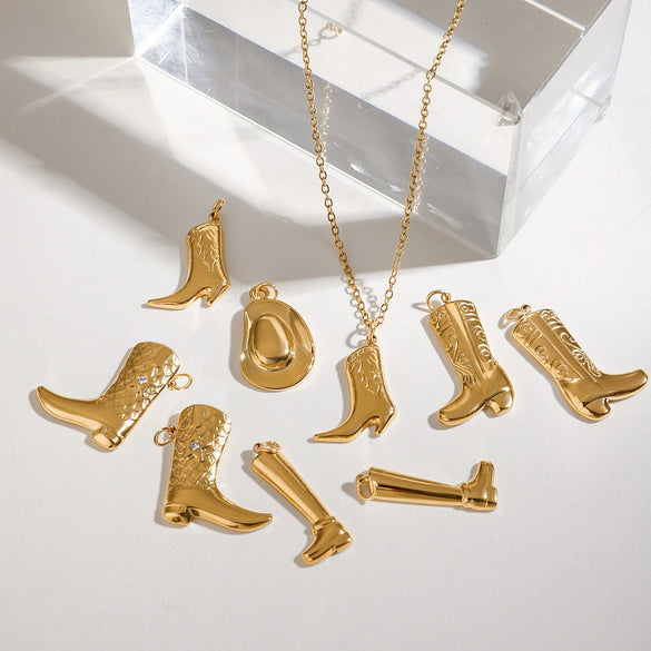 Stainless Steel Female Boots Accessories With Diamond And Totem Pattern Electroplating