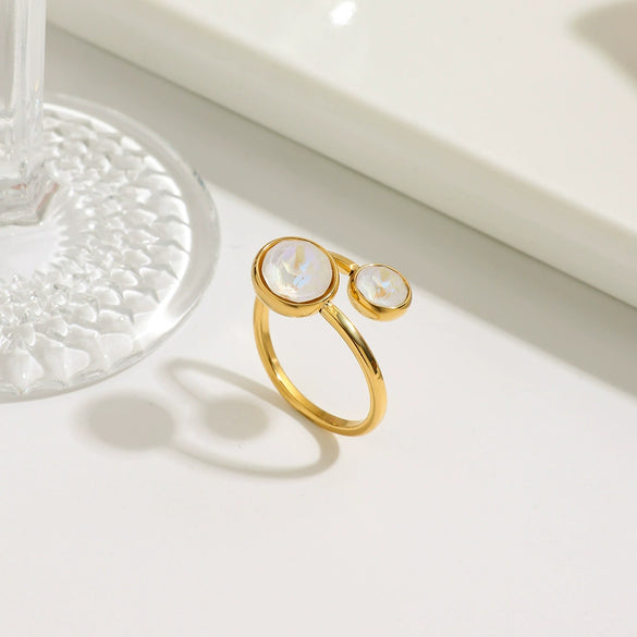 Stainless Steel Female Open Ring With Geometric Design And Electroplating Zircon Jewelry