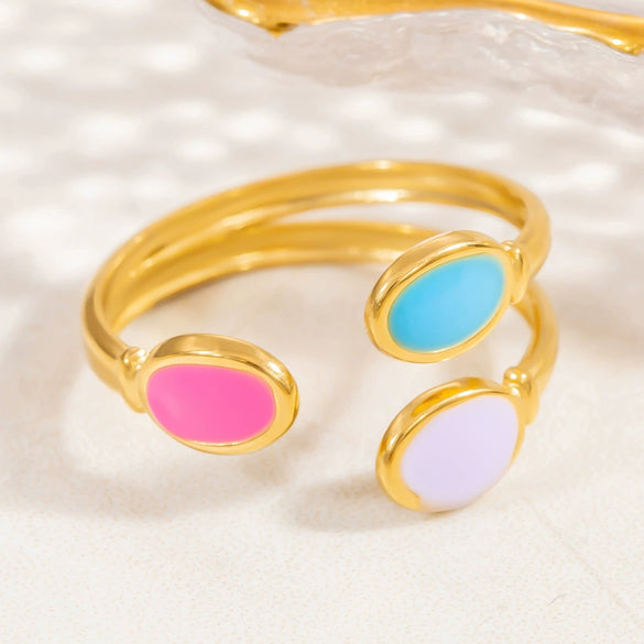 Stainless Steel Female Ring Fashion Design With Flower Pattern Electroplated