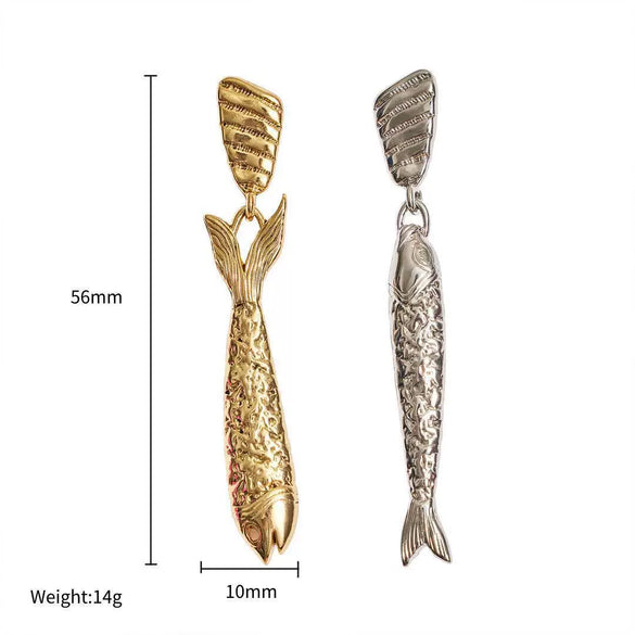 Stainless Steel Fish Earrings Retro Literary Minimalist Style Goldplated Electroplated Jewelry For Women