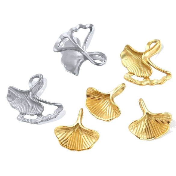 Stainless Steel Fish Ginkgo Leaf Pendant Jewelry Necklace Vacuum Plating Electroplating