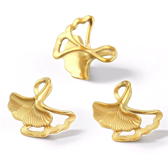 Stainless Steel Fish Ginkgo Leaf Pendant Jewelry Necklace Vacuum Plating Electroplating