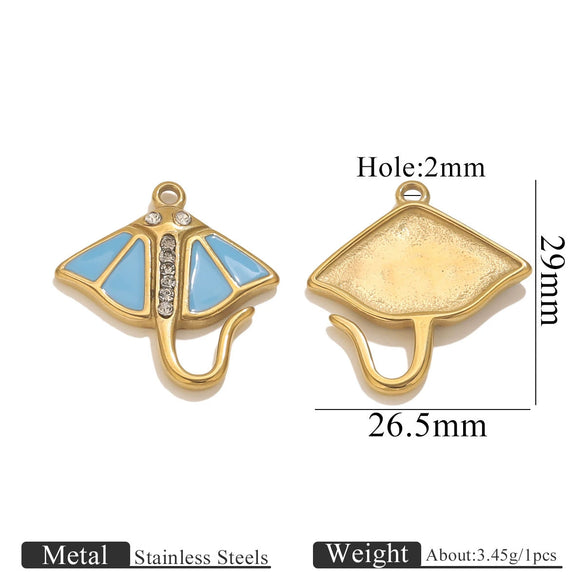 Stainless Steel Fish Octopus Shark Oil Drop Pendant Beach Jewelry Accessories Vacuum Gold Plated Electroplated