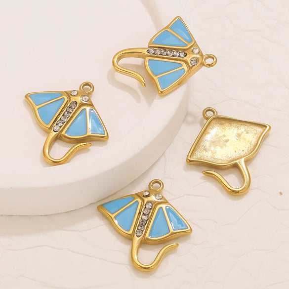 Stainless Steel Fish Octopus Shark Oil Drop Pendant Beach Jewelry Accessories Vacuum Gold Plated Electroplated