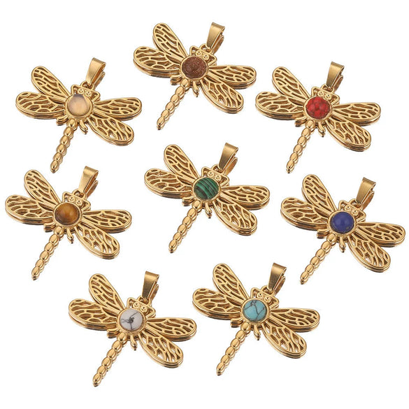 Stainless Steel Fish Pattern Dragonfly Pendant Jewelry Making Supplies With Electroplating 18K Treatment