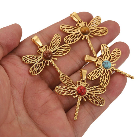 Stainless Steel Fish Pattern Dragonfly Pendant Jewelry Making Supplies With Electroplating 18K Treatment