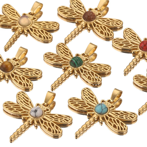 Stainless Steel Fish Pattern Dragonfly Pendant Jewelry Making Supplies With Electroplating 18K Treatment