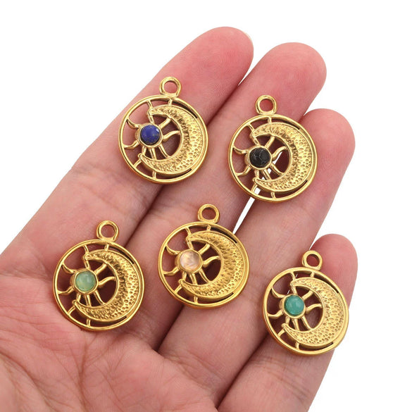 Stainless Steel Fish Pattern Natural Stone Pendant Necklace Jewelry Supplies Accessories With 18K Electroplating