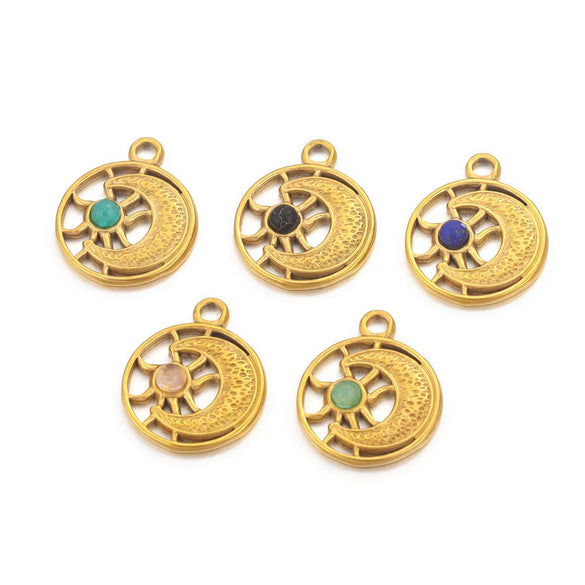 Stainless Steel Fish Pattern Natural Stone Pendant Necklace Jewelry Supplies Accessories With 18K Electroplating