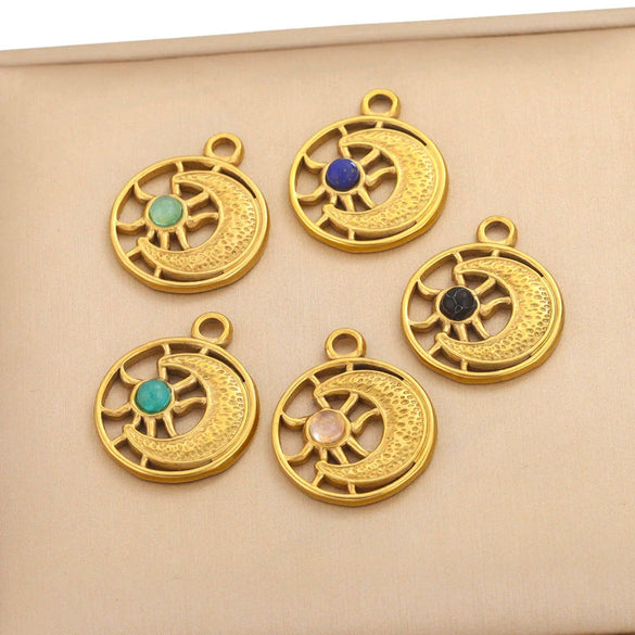 Stainless Steel Fish Pattern Natural Stone Pendant Necklace Jewelry Supplies Accessories With 18K Electroplating