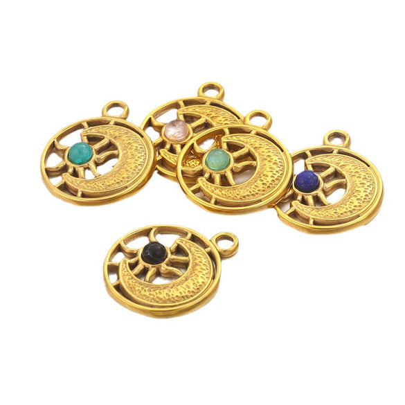 Stainless Steel Fish Pattern Natural Stone Pendant Necklace Jewelry Supplies Accessories With 18K Electroplating