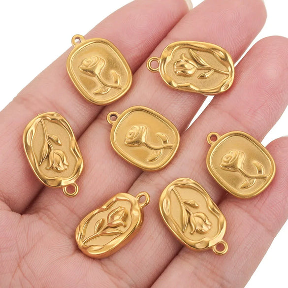 Stainless Steel Fish Pattern Rose Pendant Electroplated Diy Necklace Jewelry Accessories