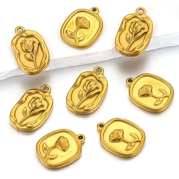 Stainless Steel Fish Pattern Rose Pendant Electroplated Diy Necklace Jewelry Accessories